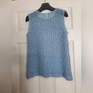 Vintage Y2K Hiroko Blue Fuzzy Knit Tank Top Textured Sleeveless Sweater Made in
